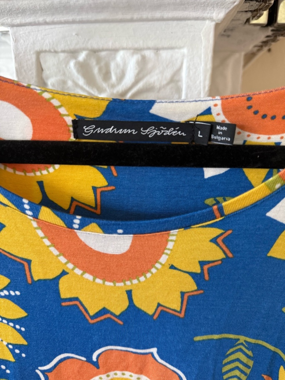 Gudrun Sjödén Blue Floral Print Dress with Yellow Accents